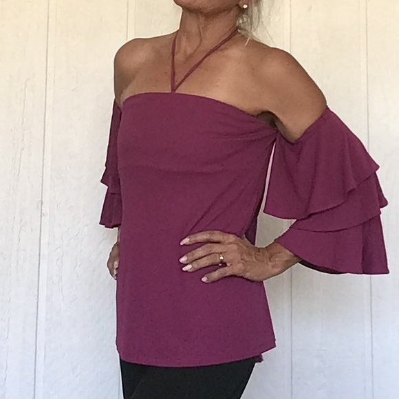 WHITE HOUSE BLACK MARKET OFF THE SHOULDER TIERED TOP SIZE 6 - Picture 5 of 12